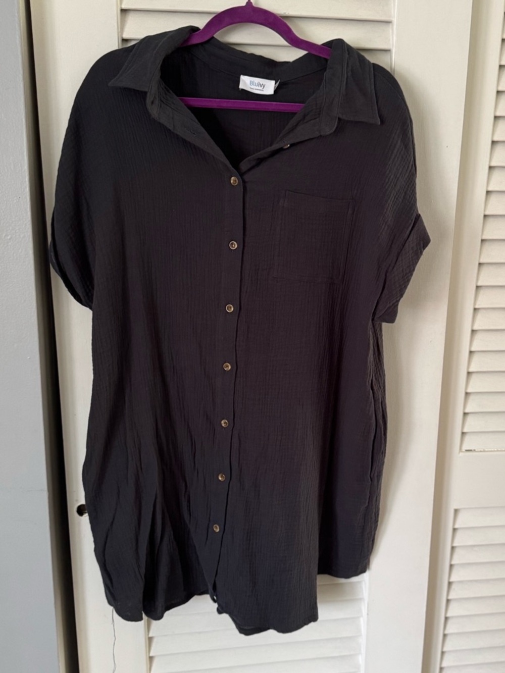 Bluivy Black Button-Down Textured Cotton Dress